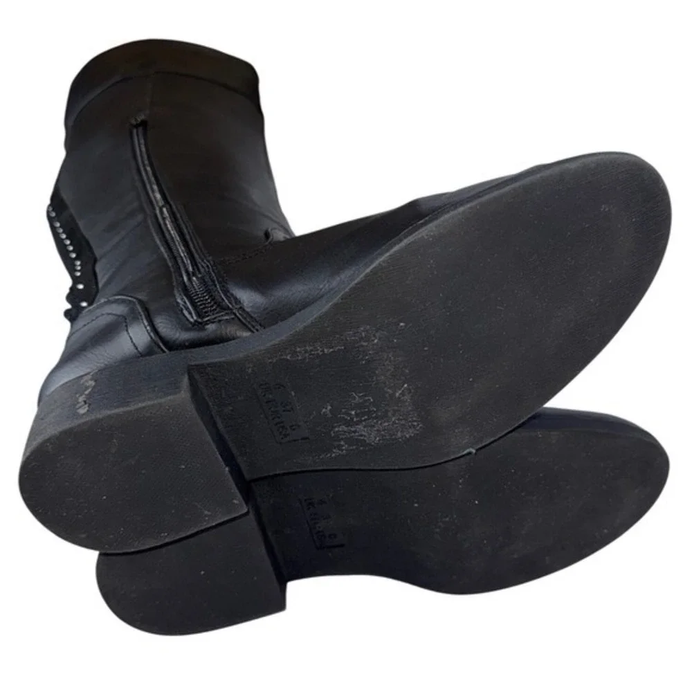 Primark Black Knee‑High Studded Womens Equestrian Riding‎ Boots 6 Biker Y2K Goth